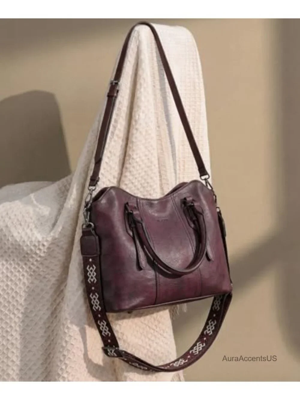 Vegan Leather Hobo Satchel Purse with Two Straps